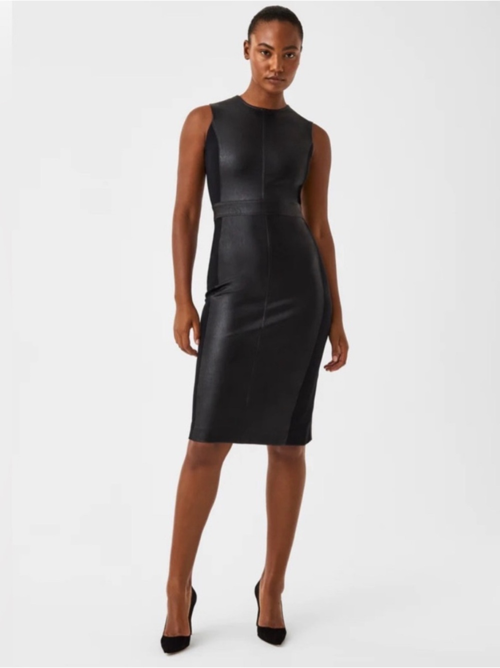 Spanx Dress Leather Like Combo Faux Vegan Sheath Midi LBD Party Event size XL